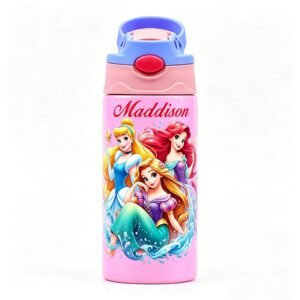 Personalized Kids' Water Bottle with Name and Cartoon Designs, 12 oz Cup with Straw and Lid, Back-to-School Gift for Kids