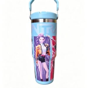 30oz Stainless Steel Tumbler with Handle Insulated Straw Car Cup for Hot & Cold Drinks Leakproof Travel Mug Gift Flower Design