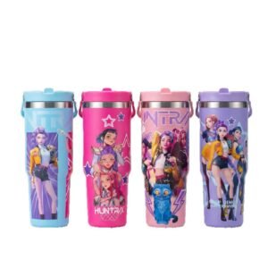 30oz Stainless Steel Tumbler with Handle Insulated Straw Car Cup for Hot & Cold Drinks Leakproof Travel Mug Gift Flower Design