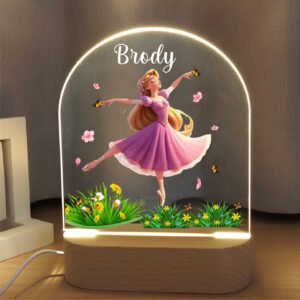 Princesses Girl Acrylic Night Lamp Gift Customized Name Design Wood Base Warm White Kids Birthday Christmas Present