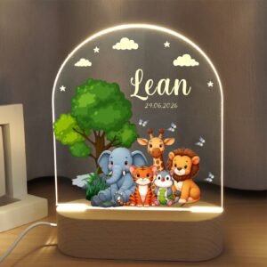 Personalized Night Light Kids Custom Name LED Lamp with Date Cute Animal Night Light Kids Night Lights for Bedroom